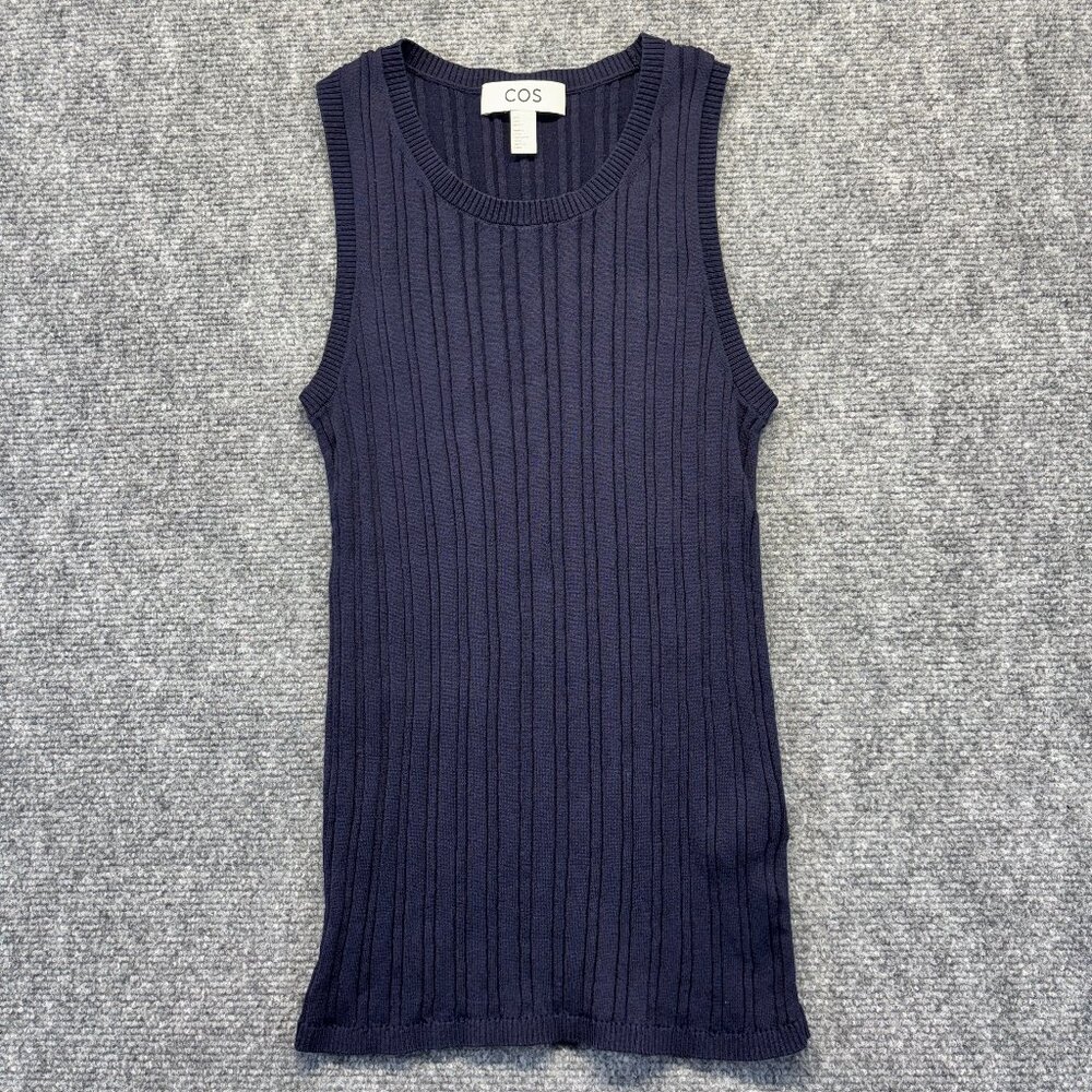 COS Ribbed Knit Sleeveless Sweater Tank Top Navy Women’s Small Scandi/Minimalist